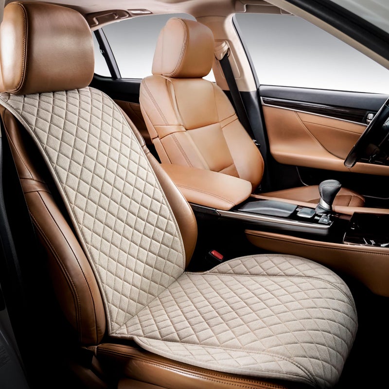 IVICY Linen Car Seat Cover for Cars - Non-Slip Soft & Breathable - Front Car Seat Protector Covers Universal Fits Most Automotive  Vans  SUVs  Trucks - 1 Unit - Beige - Image 1